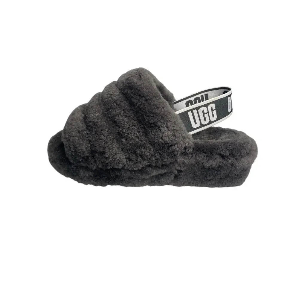 UGG Womens Soft Fluff Yeah Slide Slippers Size 6 Shoes Sandal Gray Charcoal Clog